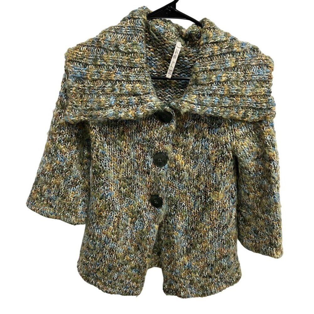 Leo and Nicole Multicolor Knit Cardigan Oversized Shawl Collar Sz Small